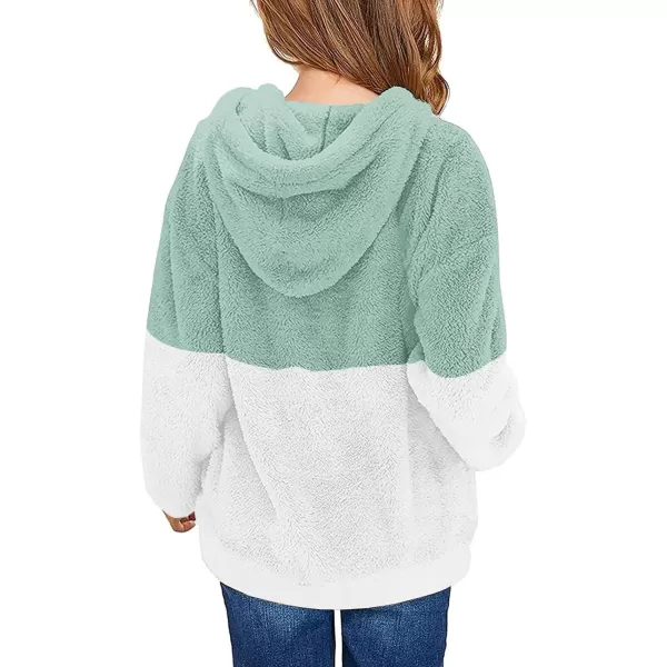 Haloumoning Girls Fuzzy Fleece Pullover Hoodies Sweatshirt Casual Loose Outwear Coat with Pockets 4-15 Years