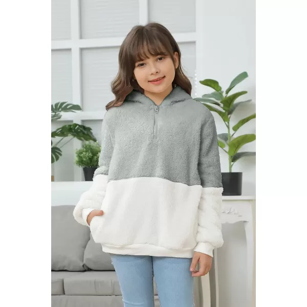 Haloumoning Girls Fuzzy Fleece Pullover Hoodies Sweatshirt Casual Loose Outwear Coat with Pockets 4-15 Years