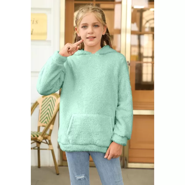 Haloumoning Girls Fuzzy Fleece Pullover Hoodies Sweatshirt Casual Loose Outwear Coat with Pockets 4-15 Years