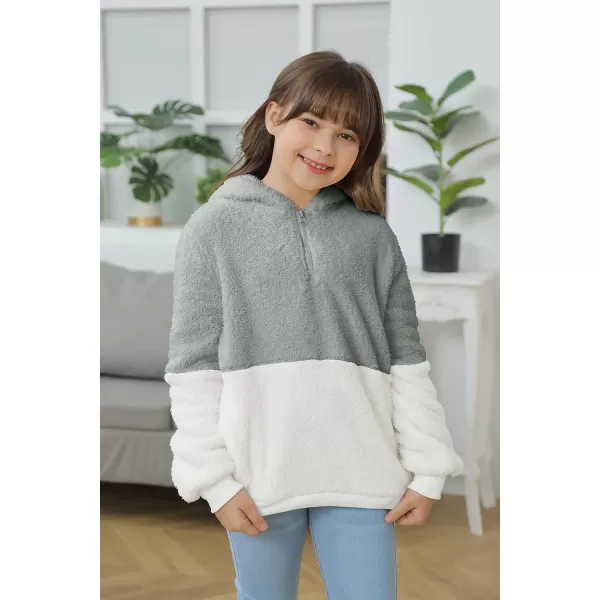 Haloumoning Girls Fuzzy Fleece Pullover Hoodies Sweatshirt Casual Loose Outwear Coat with Pockets 4-15 Years