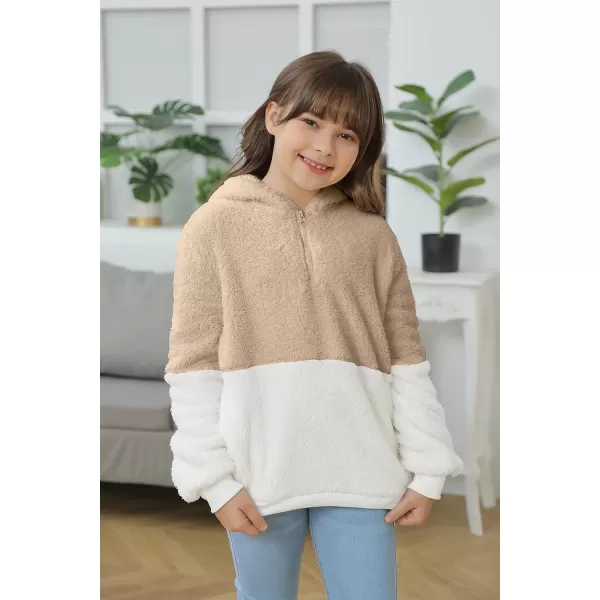 Haloumoning Girls Fuzzy Fleece Pullover Hoodies Sweatshirt Casual Loose Outwear Coat with Pockets 4-15 Years