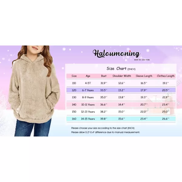 Haloumoning Girls Fuzzy Fleece Pullover Hoodies Sweatshirt Casual Loose Outwear Coat with Pockets 4-15 Years