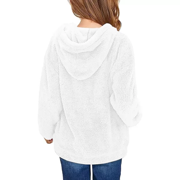 Haloumoning Girls Fuzzy Fleece Pullover Hoodies Sweatshirt Casual Loose Outwear Coat with Pockets 4-15 Years
