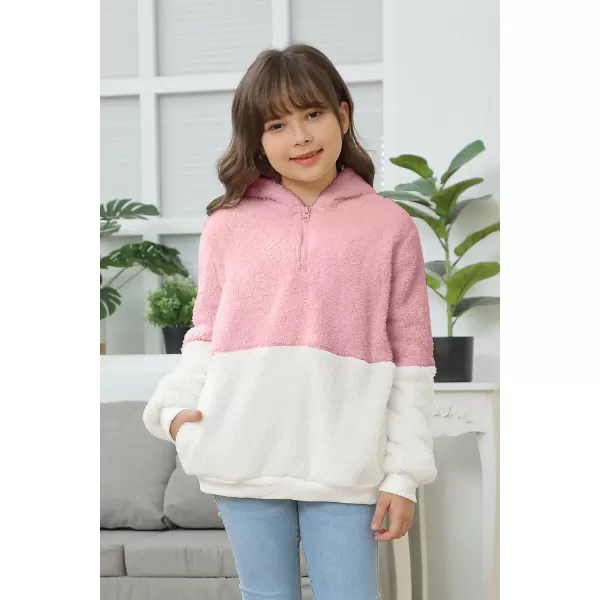 Haloumoning Girls Fuzzy Fleece Pullover Hoodies Sweatshirt Casual Loose Outwear Coat with Pockets 4-15 Years
