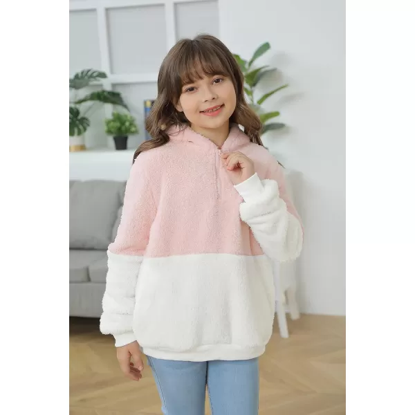 Haloumoning Girls Fuzzy Fleece Pullover Hoodies Sweatshirt Casual Loose Outwear Coat with Pockets 4-15 Years