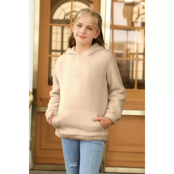 Haloumoning Girls Fuzzy Fleece Pullover Hoodies Sweatshirt Casual Loose Outwear Coat with Pockets 4-15 Years