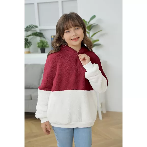 Haloumoning Girls Fuzzy Fleece Pullover Hoodies Sweatshirt Casual Loose Outwear Coat with Pockets 4-15 Years