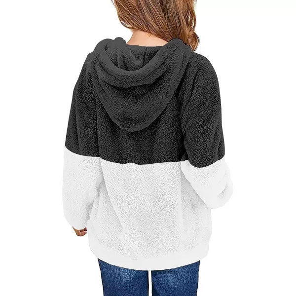 Haloumoning Girls Fuzzy Fleece Pullover Hoodies Sweatshirt Casual Loose Outwear Coat with Pockets 4-15 Years
