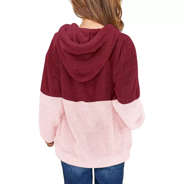 Haloumoning Girls Fuzzy Fleece Pullover Hoodies Sweatshirt Casual Loose Outwear Coat with Pockets 4-15 Years