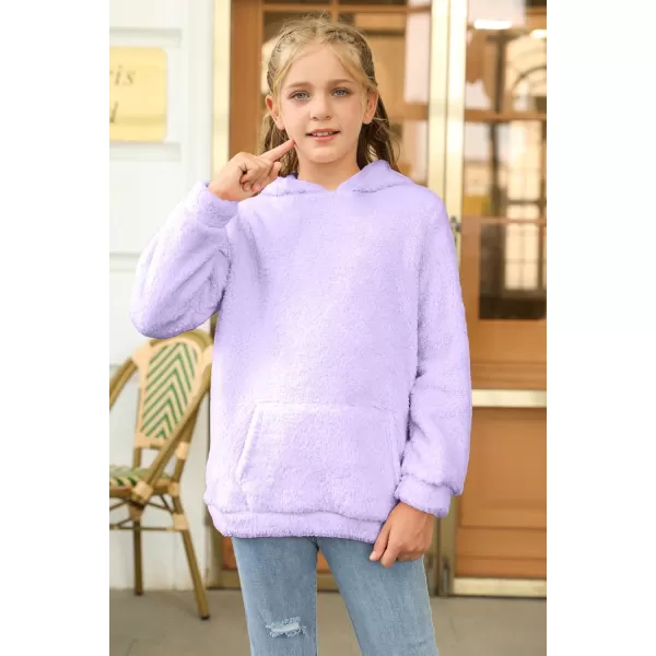 Haloumoning Girls Fuzzy Fleece Pullover Hoodies Sweatshirt Casual Loose Outwear Coat with Pockets 4-15 Years