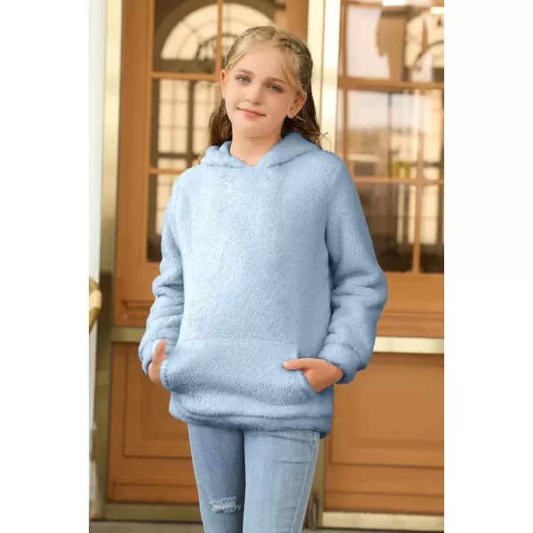 Haloumoning Girls Fuzzy Fleece Pullover Hoodies Sweatshirt Casual Loose Outwear Coat with Pockets 4-15 Years