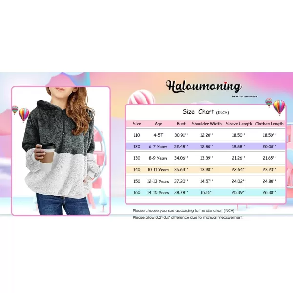 Haloumoning Girls Fuzzy Fleece Pullover Hoodies Sweatshirt Casual Loose Outwear Coat with Pockets 4-15 Years