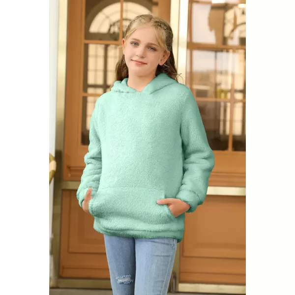 Haloumoning Girls Fuzzy Fleece Pullover Hoodies Sweatshirt Casual Loose Outwear Coat with Pockets 4-15 Years