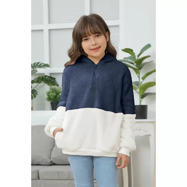 Haloumoning Girls Fuzzy Fleece Pullover Hoodies Sweatshirt Casual Loose Outwear Coat with Pockets 4-15 Years