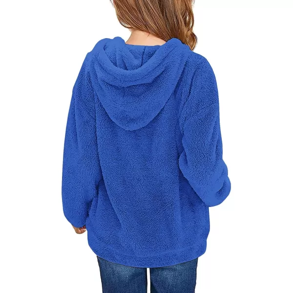 Haloumoning Girls Fuzzy Fleece Pullover Hoodies Sweatshirt Casual Loose Outwear Coat with Pockets 4-15 Years