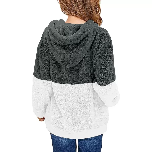 Haloumoning Girls Fuzzy Fleece Pullover Hoodies Sweatshirt Casual Loose Outwear Coat with Pockets 4-15 Years