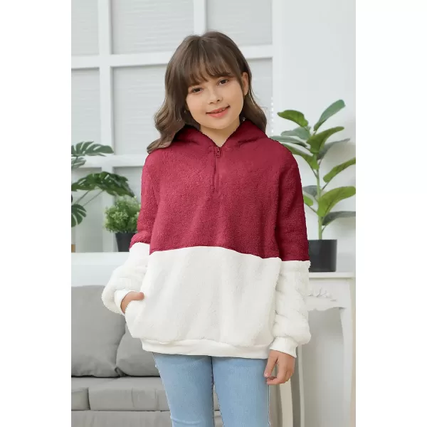 Haloumoning Girls Fuzzy Fleece Pullover Hoodies Sweatshirt Casual Loose Outwear Coat with Pockets 4-15 Years