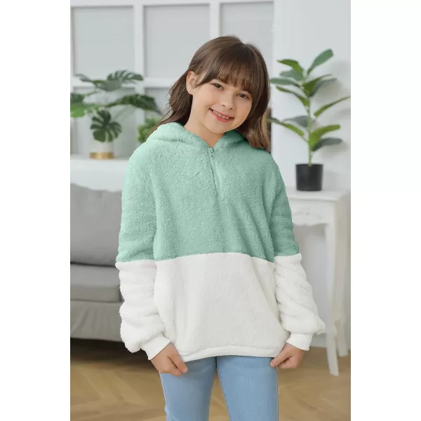 Haloumoning Girls Fuzzy Fleece Pullover Hoodies Sweatshirt Casual Loose Outwear Coat with Pockets 4-15 Years