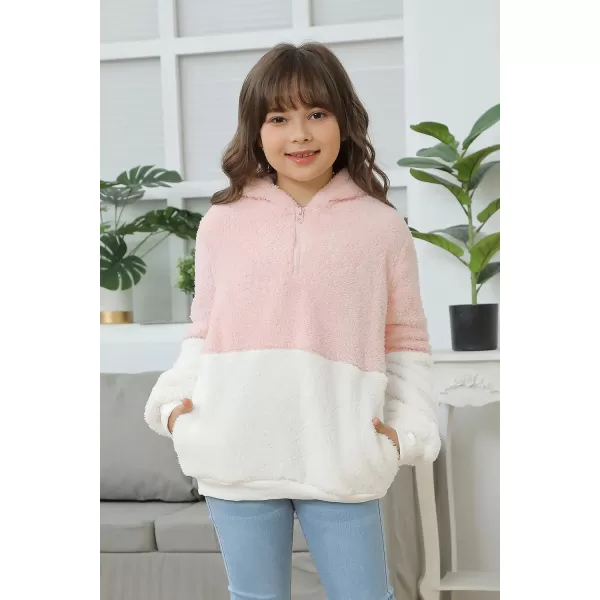 Haloumoning Girls Fuzzy Fleece Pullover Hoodies Sweatshirt Casual Loose Outwear Coat with Pockets 4-15 Years