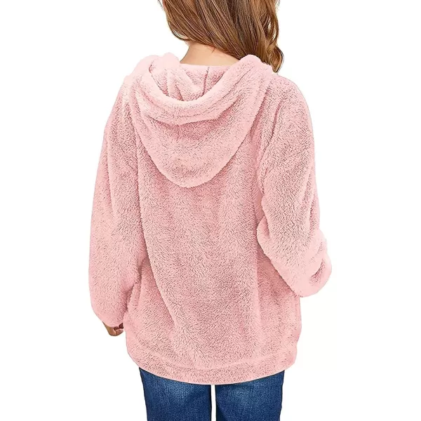 Haloumoning Girls Fuzzy Fleece Pullover Hoodies Sweatshirt Casual Loose Outwear Coat with Pockets 4-15 Years