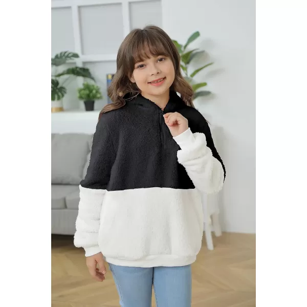 Haloumoning Girls Fuzzy Fleece Pullover Hoodies Sweatshirt Casual Loose Outwear Coat with Pockets 4-15 Years