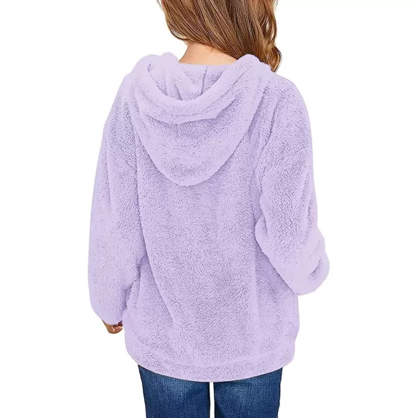 Haloumoning Girls Fuzzy Fleece Pullover Hoodies Sweatshirt Casual Loose Outwear Coat with Pockets 4-15 Years