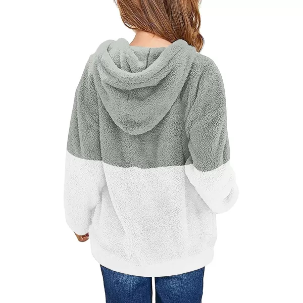 Haloumoning Girls Fuzzy Fleece Pullover Hoodies Sweatshirt Casual Loose Outwear Coat with Pockets 4-15 Years