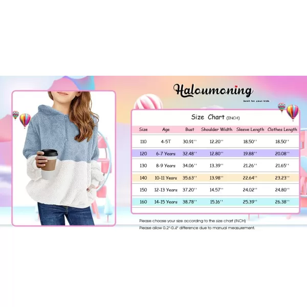 Haloumoning Girls Fuzzy Fleece Pullover Hoodies Sweatshirt Casual Loose Outwear Coat with Pockets 4-15 Years