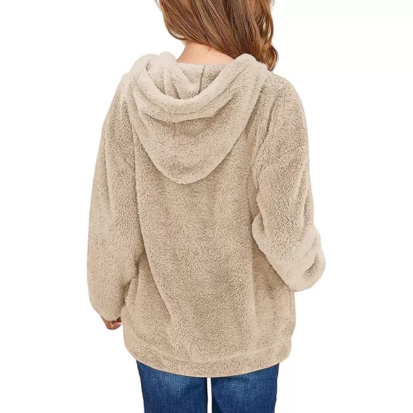 Haloumoning Girls Fuzzy Fleece Pullover Hoodies Sweatshirt Casual Loose Outwear Coat with Pockets 4-15 Years