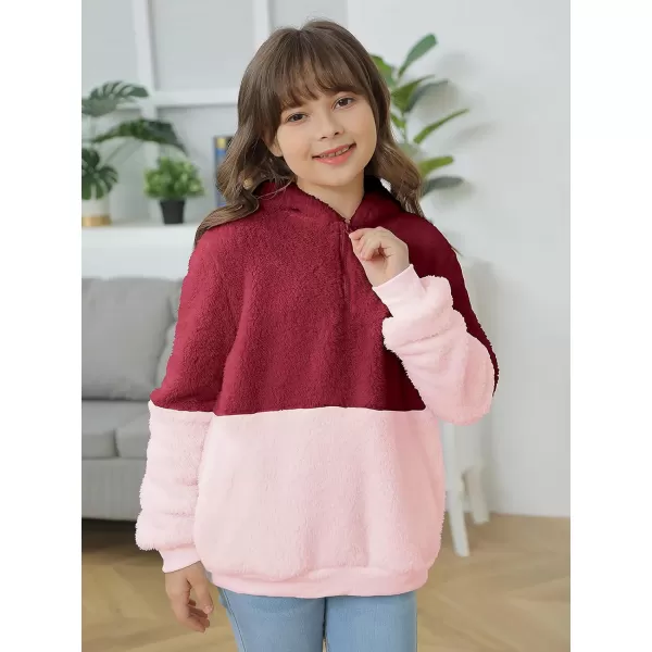 Haloumoning Girls Fuzzy Fleece Pullover Hoodies Sweatshirt Casual Loose Outwear Coat with Pockets 4-15 Years
