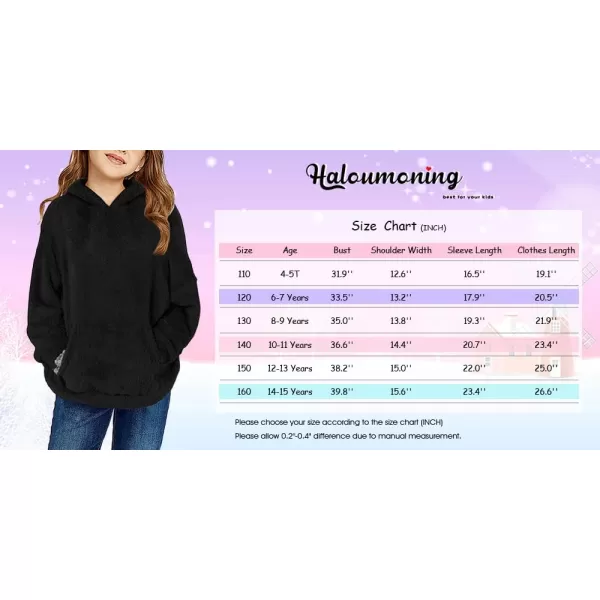 Haloumoning Girls Fuzzy Fleece Pullover Hoodies Sweatshirt Casual Loose Outwear Coat with Pockets 4-15 Years