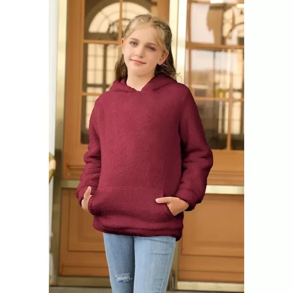 Haloumoning Girls Fuzzy Fleece Pullover Hoodies Sweatshirt Casual Loose Outwear Coat with Pockets 4-15 Years