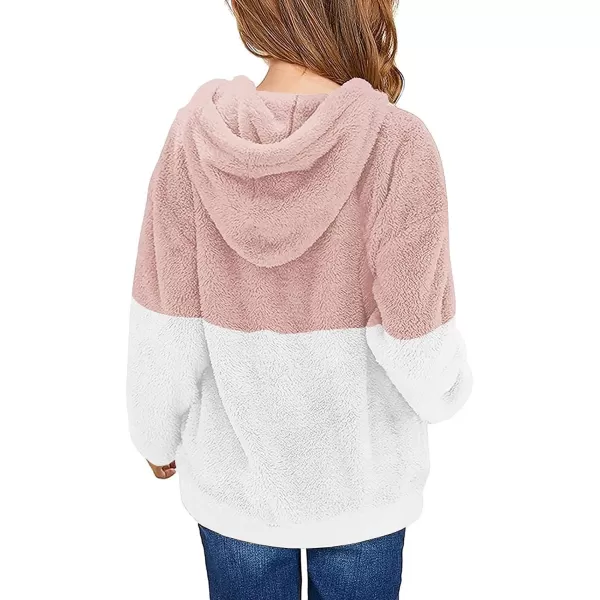 Haloumoning Girls Fuzzy Fleece Pullover Hoodies Sweatshirt Casual Loose Outwear Coat with Pockets 4-15 Years