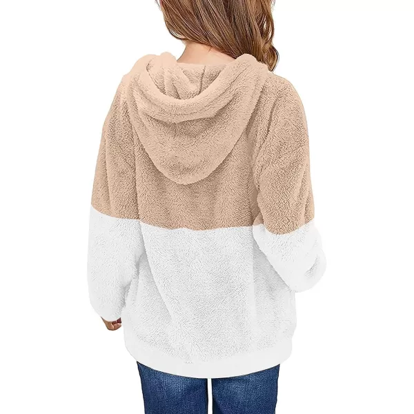 Haloumoning Girls Fuzzy Fleece Pullover Hoodies Sweatshirt Casual Loose Outwear Coat with Pockets 4-15 Years