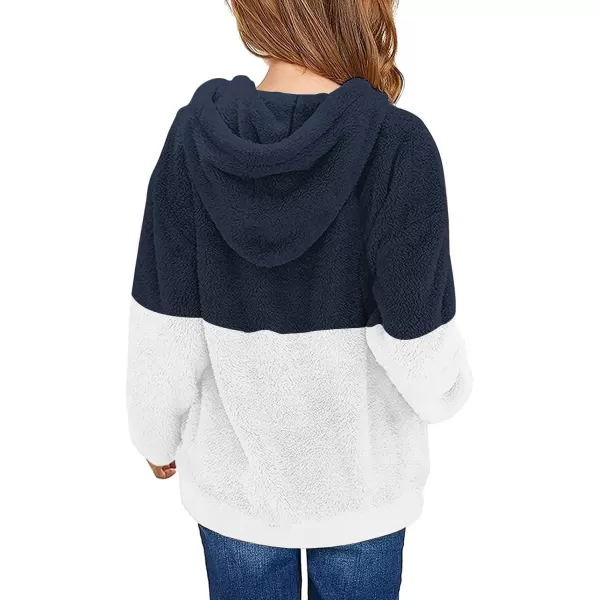 Haloumoning Girls Fuzzy Fleece Pullover Hoodies Sweatshirt Casual Loose Outwear Coat with Pockets 4-15 Years