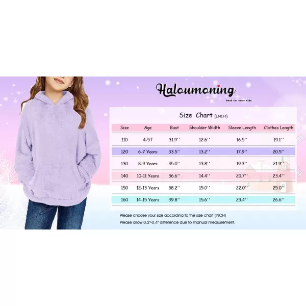 Haloumoning Girls Fuzzy Fleece Pullover Hoodies Sweatshirt Casual Loose Outwear Coat with Pockets 4-15 Years