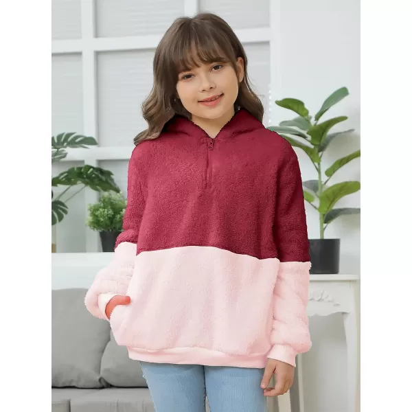 Haloumoning Girls Fuzzy Fleece Pullover Hoodies Sweatshirt Casual Loose Outwear Coat with Pockets 4-15 Years