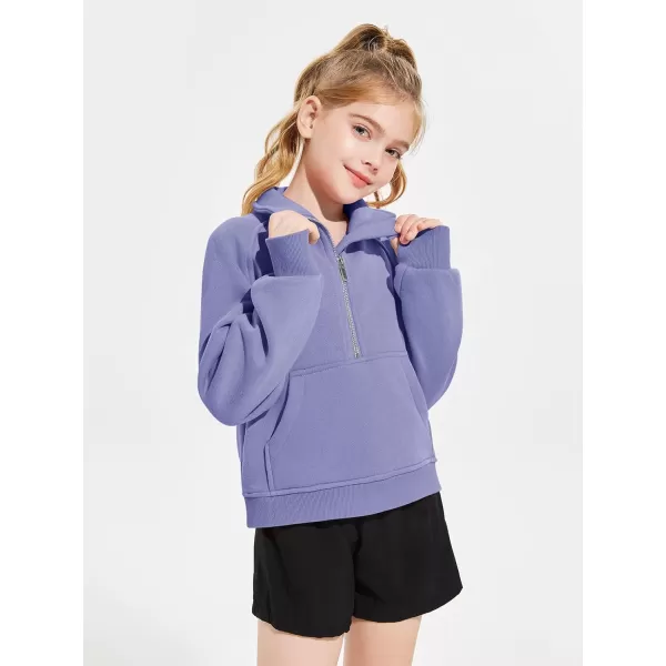 Haloumoning Girls Half Zip Sweatshirt Long Sleeve Pullover Crop Tops Kids Lightweight Fleece Fashion Winter Clothes
