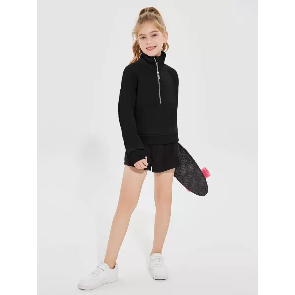 Haloumoning Girls Half Zip Sweatshirt Long Sleeve Pullover Crop Tops Kids Lightweight Fleece Fashion Winter Clothes