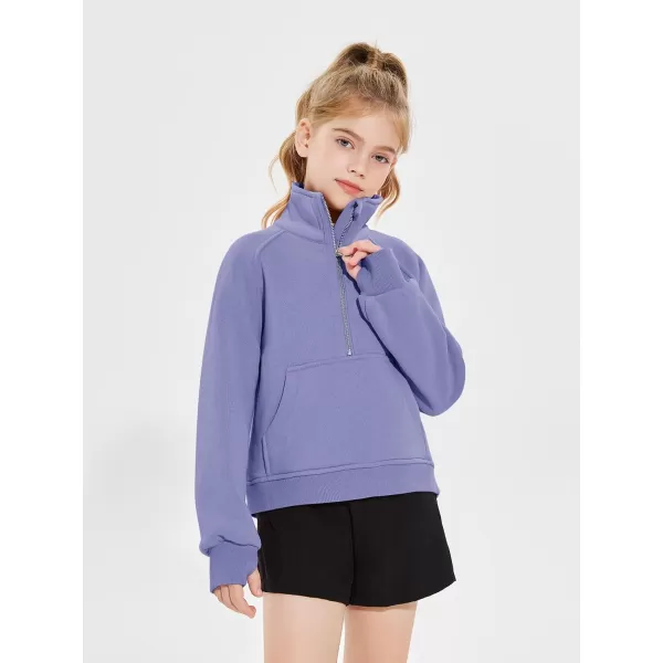 Haloumoning Girls Half Zip Sweatshirt Long Sleeve Pullover Crop Tops Kids Lightweight Fleece Fashion Winter Clothes