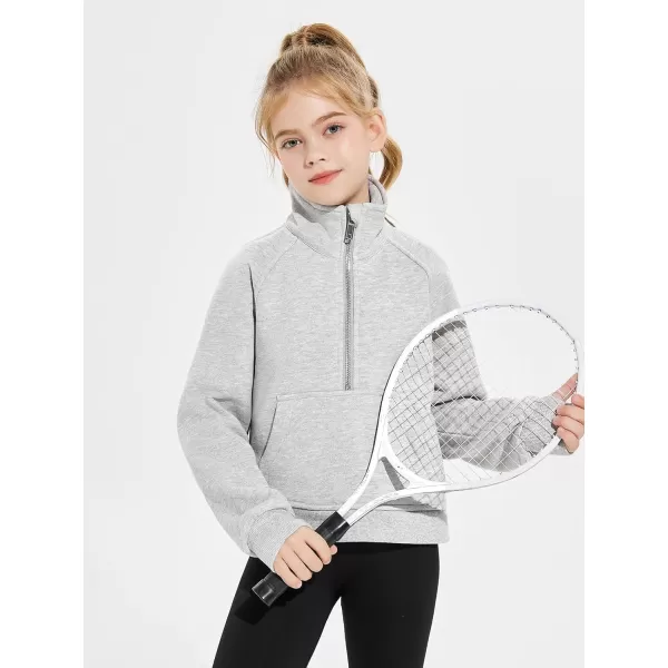 Haloumoning Girls Half Zip Sweatshirt Long Sleeve Pullover Crop Tops Kids Lightweight Fleece Fashion Winter Clothes
