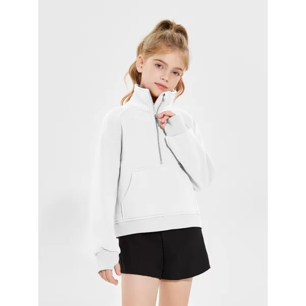 Haloumoning Girls Half Zip Sweatshirt Long Sleeve Pullover Crop Tops Kids Lightweight Fleece Fashion Winter Clothes