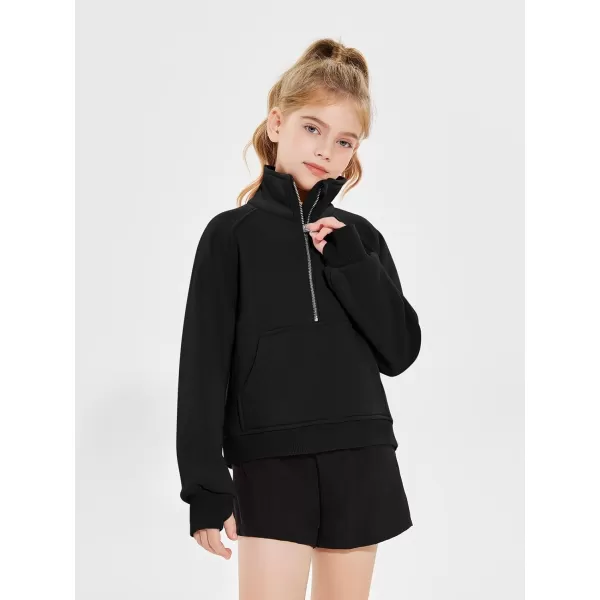 Haloumoning Girls Half Zip Sweatshirt Long Sleeve Pullover Crop Tops Kids Lightweight Fleece Fashion Winter Clothes