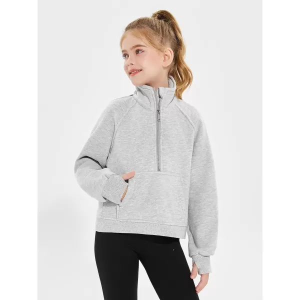 Haloumoning Girls Half Zip Sweatshirt Long Sleeve Pullover Crop Tops Kids Lightweight Fleece Fashion Winter Clothes