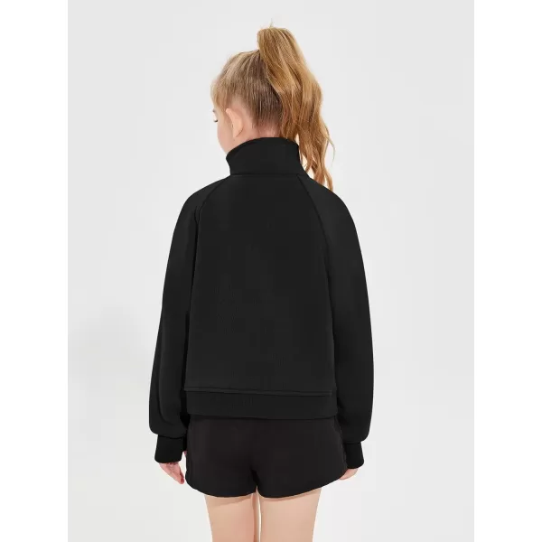 Haloumoning Girls Half Zip Sweatshirt Long Sleeve Pullover Crop Tops Kids Lightweight Fleece Fashion Winter Clothes
