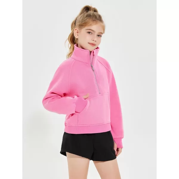 Haloumoning Girls Half Zip Sweatshirt Long Sleeve Pullover Crop Tops Kids Lightweight Fleece Fashion Winter Clothes
