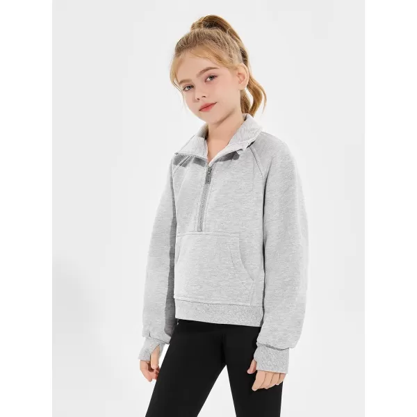 Haloumoning Girls Half Zip Sweatshirt Long Sleeve Pullover Crop Tops Kids Lightweight Fleece Fashion Winter Clothes