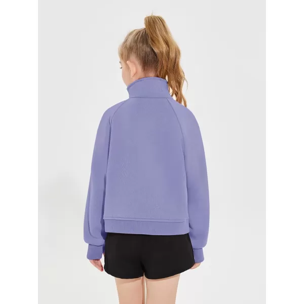 Haloumoning Girls Half Zip Sweatshirt Long Sleeve Pullover Crop Tops Kids Lightweight Fleece Fashion Winter Clothes
