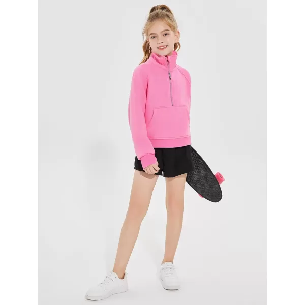 Haloumoning Girls Half Zip Sweatshirt Long Sleeve Pullover Crop Tops Kids Lightweight Fleece Fashion Winter Clothes