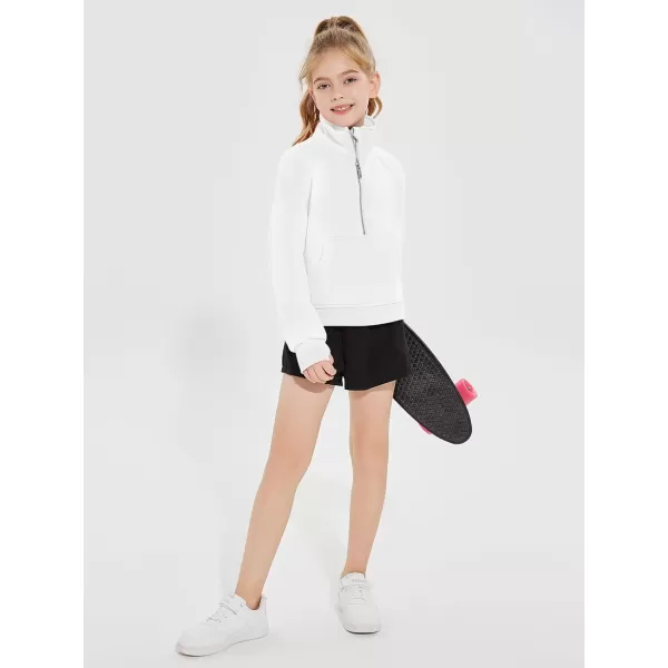 Haloumoning Girls Half Zip Sweatshirt Long Sleeve Pullover Crop Tops Kids Lightweight Fleece Fashion Winter Clothes